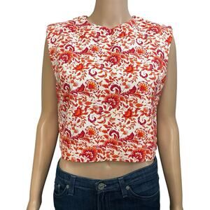 Julia Amory Slim Shell Top XS Floral Cotton Canvas Boxy Loose Fit Boho Cropped